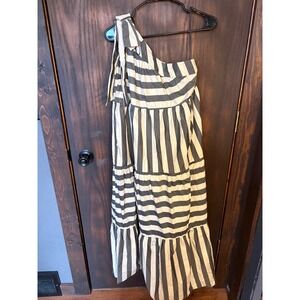 Who What Wear One Shoulder Striped Maxi Dress Grey Off White Tiered Cotton XS